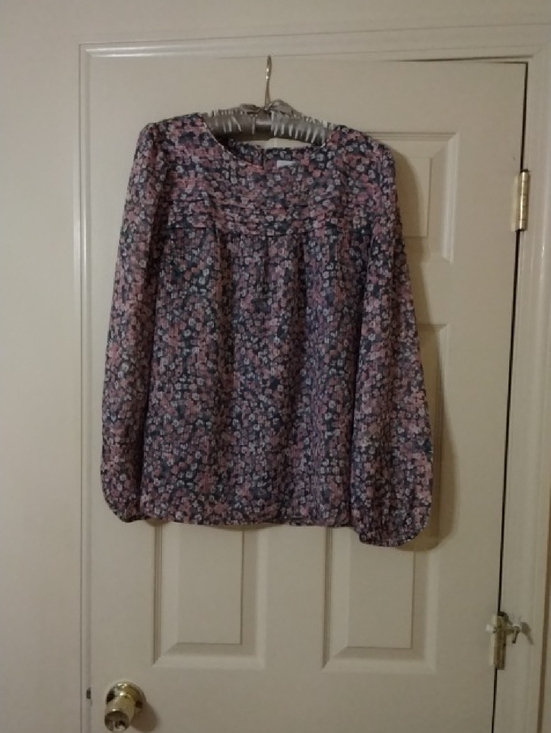 LOFT Tops - LOFT Pink and Blue Floral Long-Sleeve Blouse